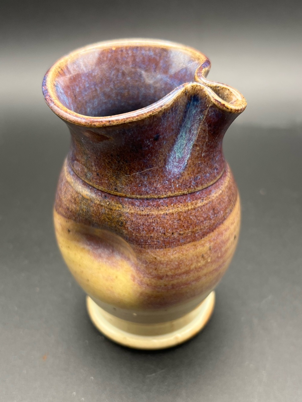 🍁 Artisan Signed Studio Pottery Handleless Creamer Pitcher - Purple Drip Glaze